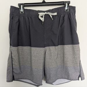 Vuori Trail Shorts Lined Men's Large Striped V341 Performance Yellow Gray